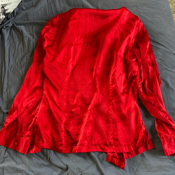 Vibrant Red 100% Silk Button Down Josephine Chaus - Picture 3 of 4
